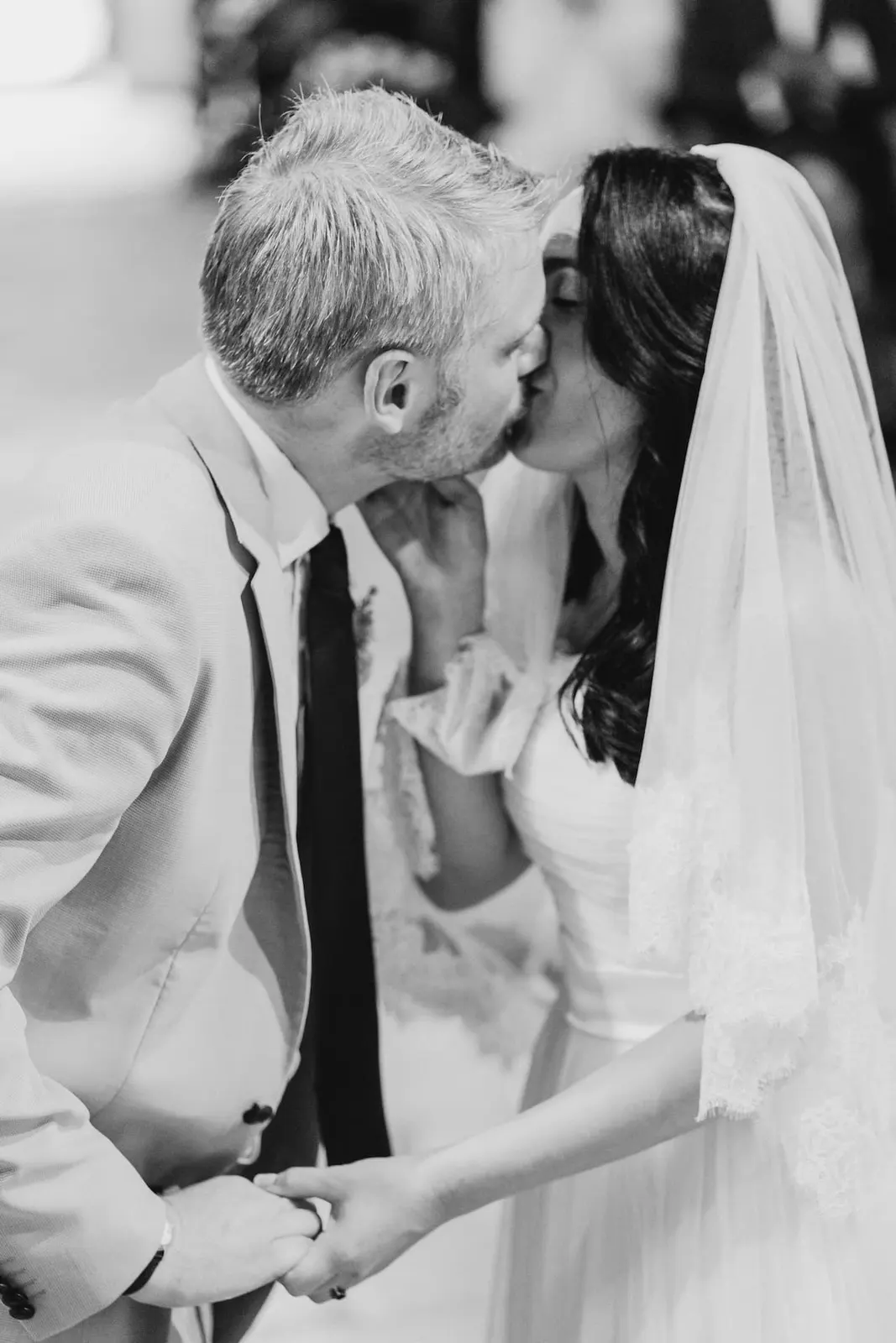 Bride groom kiss san pietro valle abbey wedding